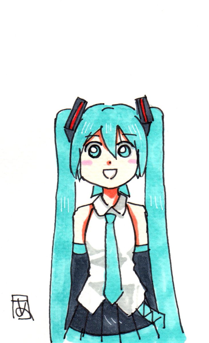 hatsune miku 1girl solo long hair looking at viewer smile open mouth simple background  illustration images