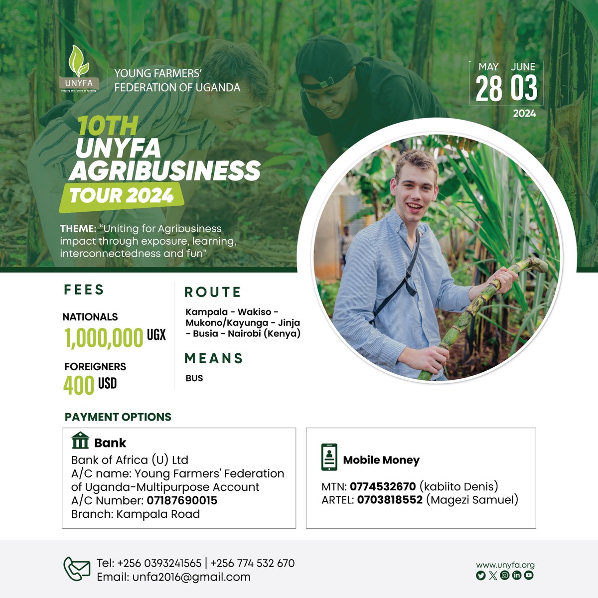unyfa1's tweet photo. Our agribusiness tour is not limited to only Ugandans but everyone else from around the world. Wherever you come from, you are free to join us from the 28th at only USD 400. 
#10thAgribusinessTour https://t.co/G6wICwR5Tt