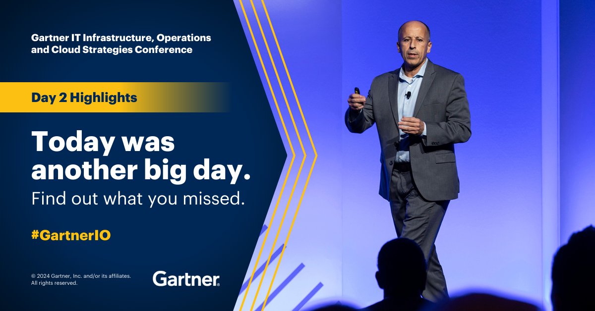 That’s a wrap for Day 2 of #GartnerIO. Highlights from the day include:
✅ #GenAI and #IO
✅ Top trends for #infrastructure and operations
✅ How to improve #cloud resilience 

Learn more on the Gartner Newsroom: gtnr.it/ioaus242
