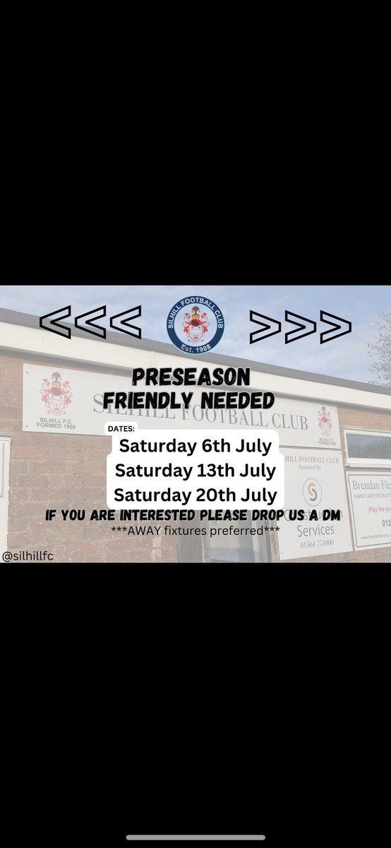 Still looking for pre season friendlies please get in touch, need to play AWAY