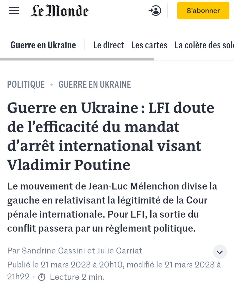 En mars 2023, LFI tordait le nez face au mandat d'arrêt de la CPI contre Vladimir Poutine.