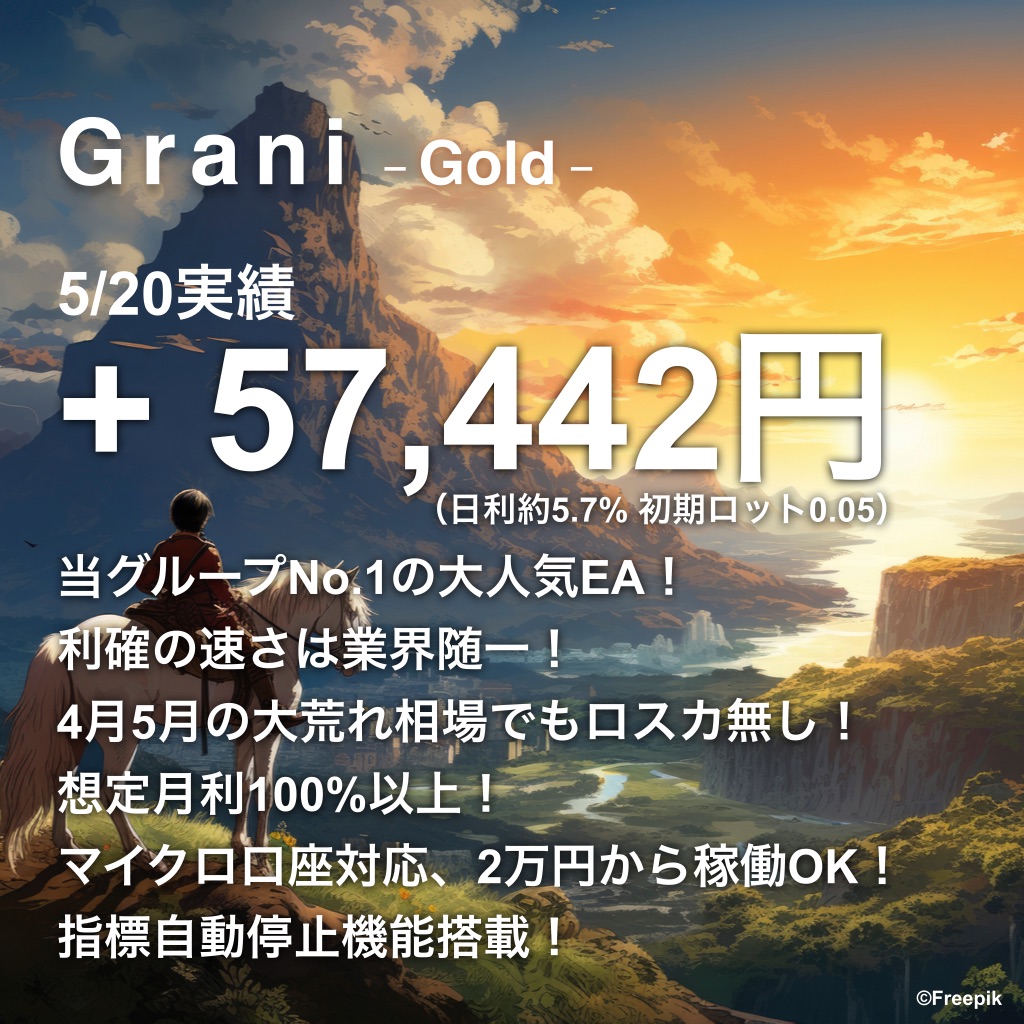 《 5/20　日報 》

・Grani（GOLD）　+57,442円
・Dike（Silver他）　+20,692円
・Grani（GBPUSD）+866円

Irene、Frayjaともにエントリ無し。
Areionは設定ミス（オーバーロット）によりロスカットしました。