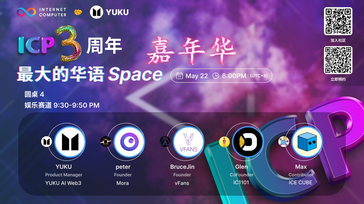 Yuku AI (@yukuapp) on Twitter photo 🔥 Do not miss the third and fourth batch of speakers for #ICP's 3rd anniversary! AMA
<a href="/padolabs/">PADO Labs</a> <a href="/zCloakNetwork/">zCloak Network</a> <a href="/yukuapp/">Yuku AI</a> <a href="/Mora_App/">Mora</a> <a href="/VFansDAO/">VFans Creator DAO</a> <a href="/IC1101World/">IC1101</a>
🔗 AMA link: x.com/i/spaces/1dRJZ…
📅 Date: May 22, at 8 PM UTC+8
🎁 Rewards: 10 AI Avatar skins + 50,000 ICS tokens 🔥 Do not miss the third and fourth batch of speakers for #ICP's 3rd anniversary! AMA
<a href="/padolabs/">PADO Labs</a> <a href="/zCloakNetwork/">zCloak Network</a> <a href="/yukuapp/">Yuku AI</a> <a href="/Mora_App/">Mora</a> <a href="/VFansDAO/">VFans Creator DAO</a> <a href="/IC1101World/">IC1101</a>
🔗 AMA link: x.com/i/spaces/1dRJZ…
📅 Date: May 22, at 8 PM UTC+8
🎁 Rewards: 10 AI Avatar skins + 50,000 ICS tokens