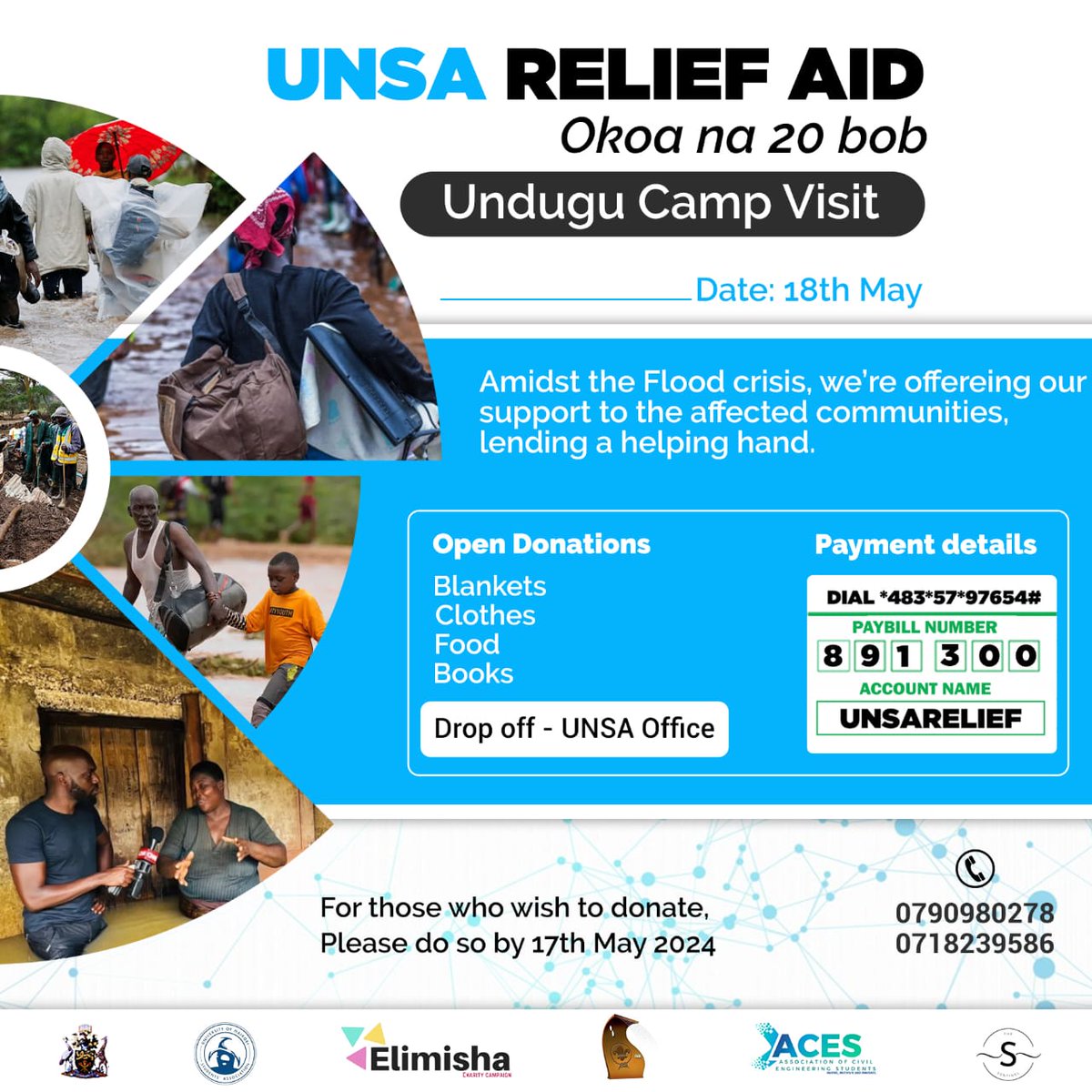 (A Thread⏳) This past Weekend I spearheaded the UNSA Floods relief aid program, alongside incredible partners by joining forces to bring relief to flood victims at Mathare, Undugu camps and Shadow Mountain Children's Home in Baba Dogo #OkoaMaishaNa20bob #ElimishaJamii #UNSA2024