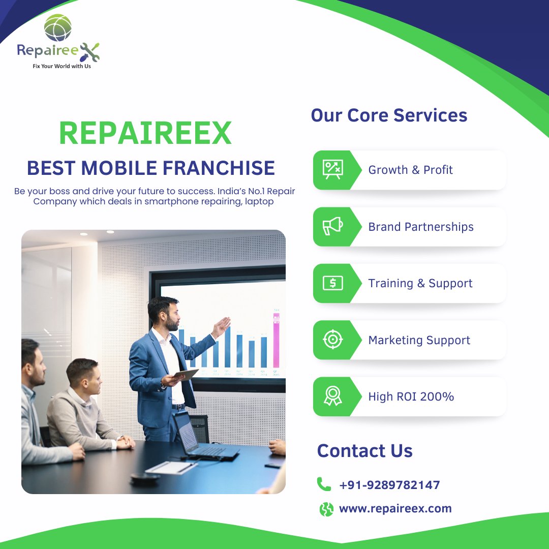 Looking for a flexible career? Invest in a mobile franchise today. Be your boss and drive your future to success.
Contact us at +91-9289782147 or visit repaireex.com to learn more about franchising opportunities. Let's grow together!
#MobileTechFranchise #repaireex