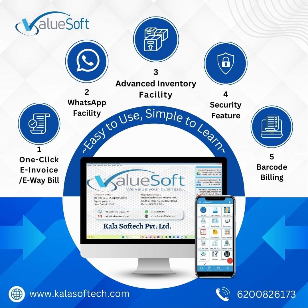 KALASOFTECH1's tweet photo. Discover the power of ValueSoft today with our free demo! Experience firsthand how our intuitive accounting, billing, and inventory management tools can streamline your business operations.#gstfiling #gst #gstupdate #gstfilingservices #GSTBillingSoftware #accounting #automobile https://t.co/Wxd9wgD73n