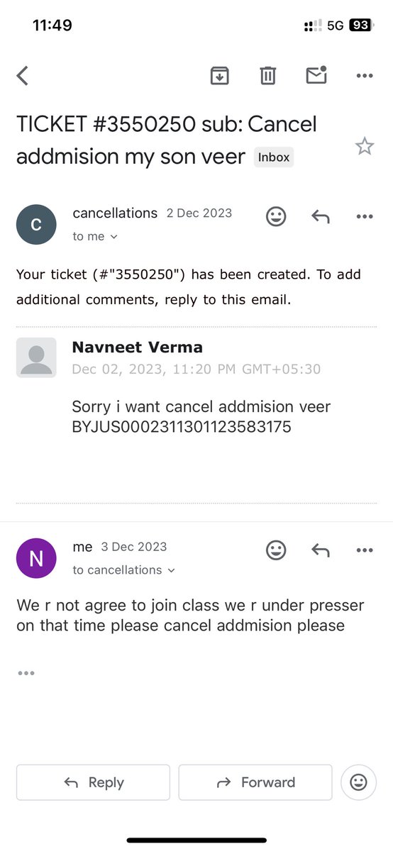 Nv15Verma's tweet photo. @ByjusSupport @News18India @CNN @BBCHindi @narendramodi @EduMinOfIndia @onlinefraud97 @airnewsalerts 
byjus scam took admission on nov 2023 afterthat no classes so many complains, mails chats for withdraw admission no solution till today plzz refund money ASAP byjus did fraud https://t.co/Q0EeArbDBV
