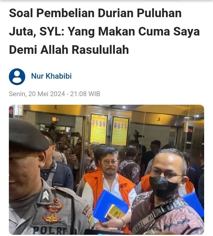 Bgmn uang kuliah ga mahal, sembako mahal, BBM mahal, pajak mahal, pejabatnya mau sunatan cucu, service mobil, bayar biduan, bahkan beli buah aja pakai uang negara, dan tnp malu bawa2 Tuhan.🤦 Soal Pembelian Durian Puluhan Juta, SYL: Yang Makan Cuma Saya Demi Allah Rasulullah.