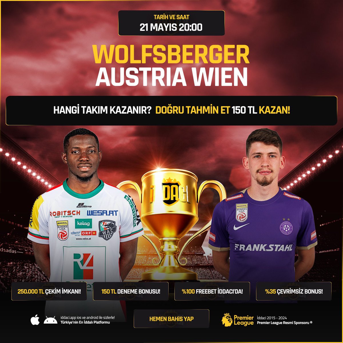 #Wolfsberger 🆚 #AustriaWien

🕣20:00

🏆 Hangi Takım Kazanır ? 🏆

🎁150 TL Senin Olsun!🎁

👉Yorumlarda Kullanıcı Adını ve Tahminini Belirt!
♻ RT yap
👉3 Arkadaşını Etiketle
🔗 bit.ly/4685rCP

#etkinlik #bonus #iddaci629
