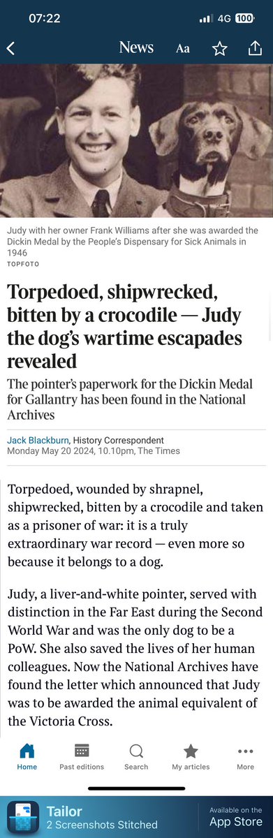 The extraordinary story of Judy, the POW dog who was awarded the “animal VC” Torpedoed, shipwrecked, bitten by a crocodile — Judy the dog’s wartime escapades revealed Me in @thetimes thetimes.co.uk/article/59efeb…