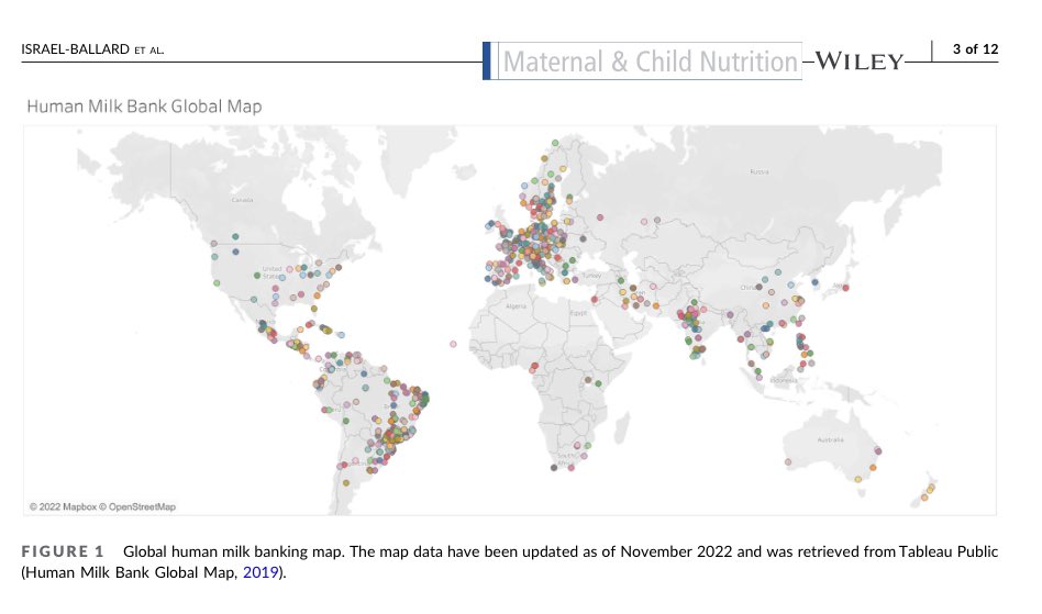 WORLD MAP OF HUMAN MILK BANKS. There are more than 700 human milk banks in over 60 countries—though the majority are in North America, Europe, and Brazil. WHO has recently called for research on implementation models in low‐ and middle‐income settings… onlinelibrary.wiley.com/doi/epdf/10.11…