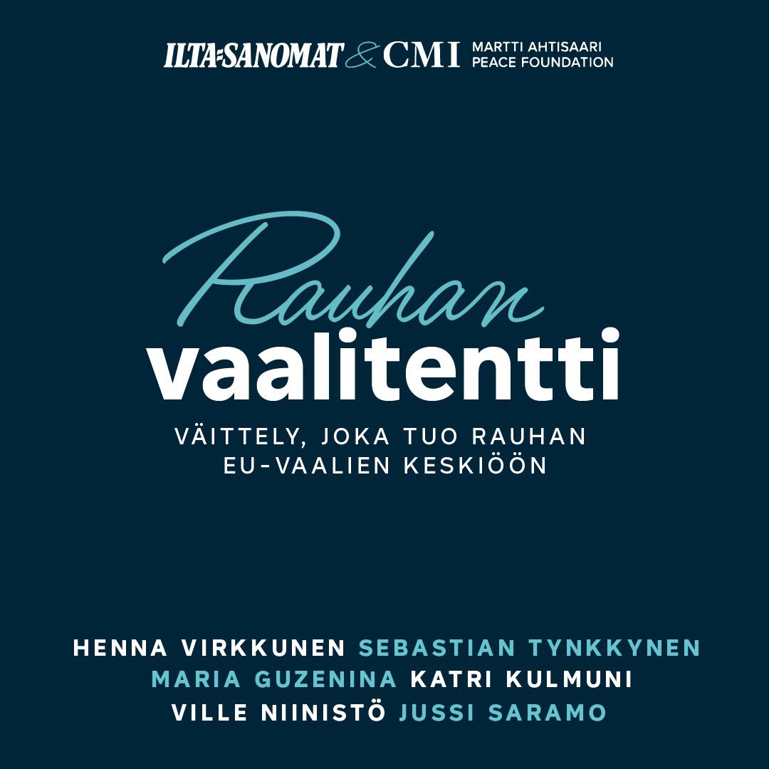 Miten EU:n tulisi edistää rauhaa tässä sotaisassa ajassa?

Tule ottamaan selvää eurovaaliehdokkaiden näkemyksistä Sanomatalon Mediatorille tänään klo 17.

Tentin voi myös katsoa suorana Ilta-Sanomista.

<a href="/cmioffice/">CMI – Martti Ahtisaari Peace Foundation</a> <a href="/iltasanomat/">Ilta-Sanomat</a> #Rauhanvaalitentti #eurovaalit