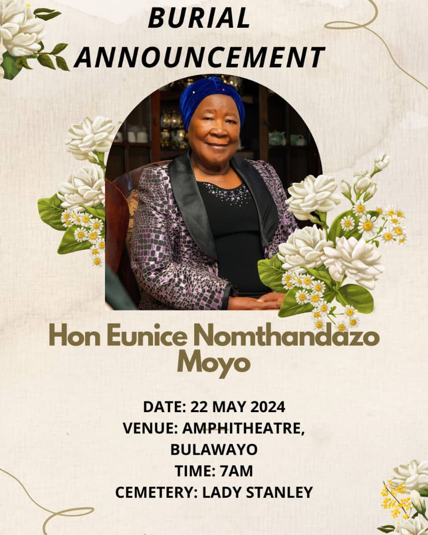 War Veteran Hon Eunice Nomthandazo Moyo wil be buried tmrw Wednesday 22 May 2024 in Bulawayo at Lady Starnly cemetery. Failure to accord her National Heros status has further exposed President Mnangagwa's hypocrisy over Zanu pf Unity and hate for the Ndebele pple.