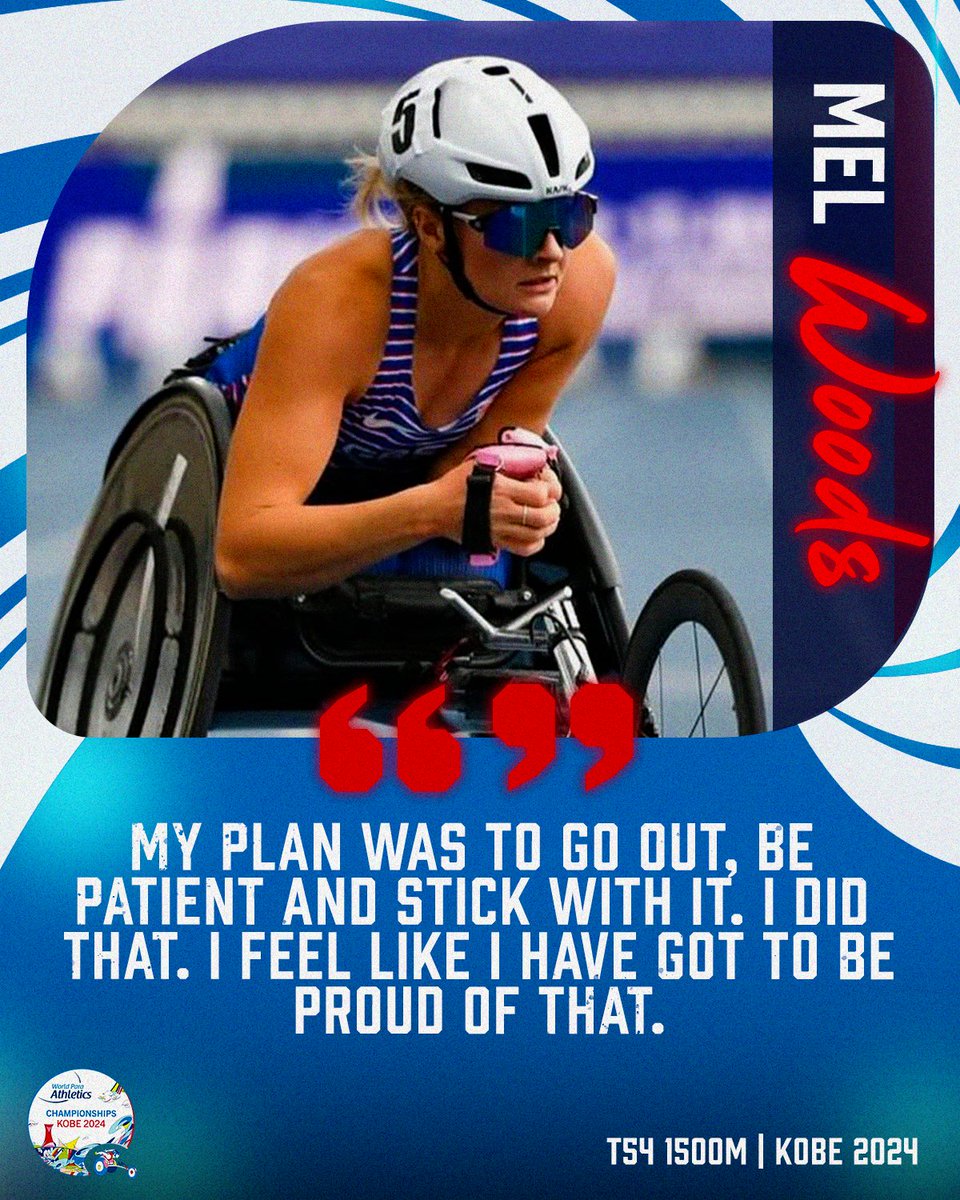 Plenty of reasons to be proud 🫶 @melaniewoods__ on her flying fourth-place finish in the T54 1500m final 👏 #ParaAthletics | @kobe2022wpac