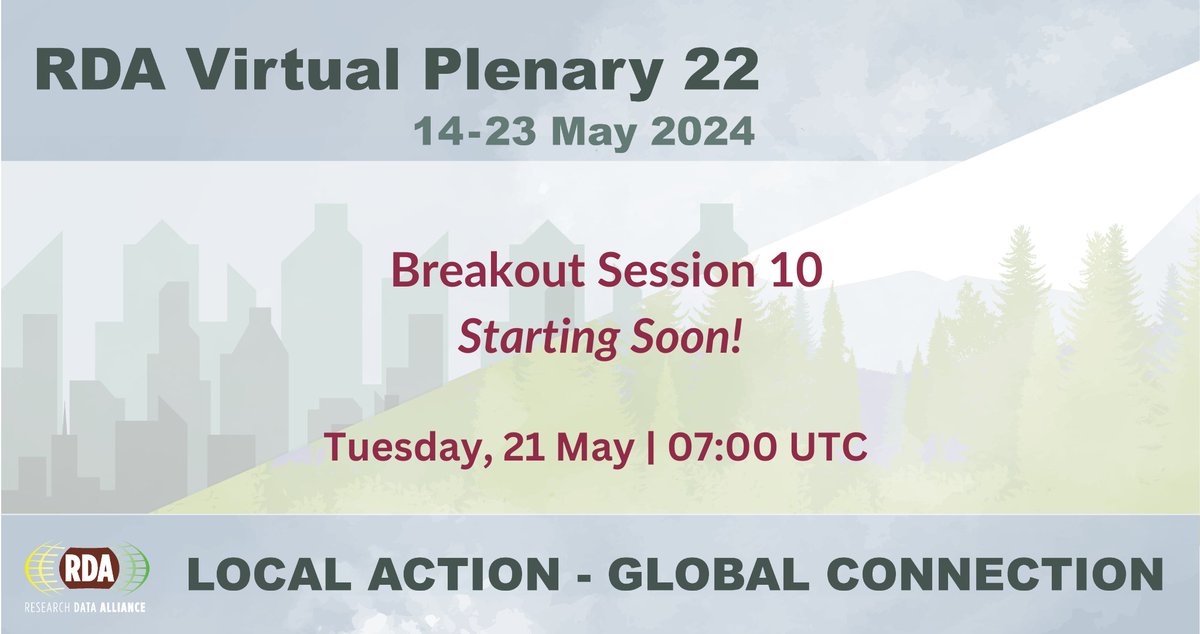 resdatall's tweet photo. The first breakout sessions of the week are about to get underway! Join us at 07:00 UTC to discuss #digital research infrastructure, #OpenScience graphs, health #data, #DataCuration and #mappings.

Explore the full #VP22 programme: https://t.co/vQWYPLpoZE

#RDAPlenary https://t.co/N6ktovOSin
