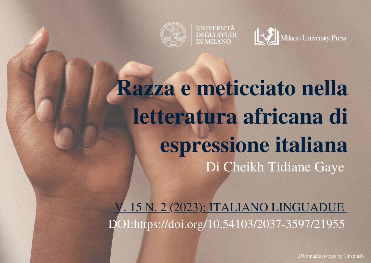 Il #21Maggio, Giornata della #DiversitàCulturale per il #dialogo e lo #sviluppo, suggeriamo uno studio sulle #rivendicazioni #identitarie emerse dalla #LetteraturaMigrante italiana in risposta a #discriminazione e politiche anti-immigrazione 👉doi.org/10.54103/2037-… #negritudine