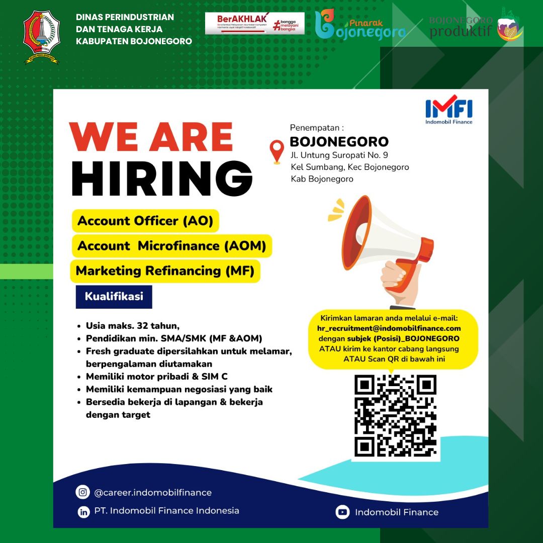 Bojonegorokarir's tweet photo. LOWONGAN PEKERJAAN PT. INDOMOBIL FINANCE INDONESIA https://t.co/DZPgSxQGNz
