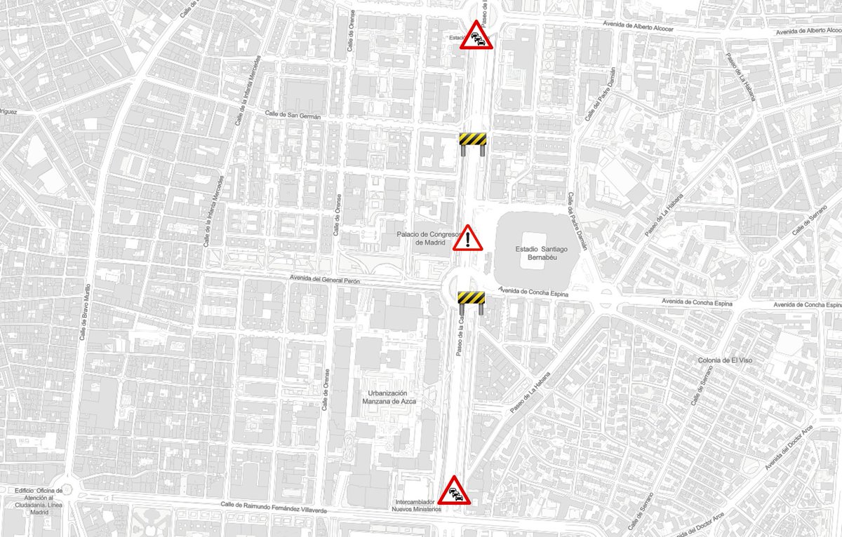 ℹ️ Por la intervención de los equipos de emergencia en la plaza de Lima se ha cortado 🚧 el paseo de la Castellana totalmente en ambos sentidos entre la misma plaza y San Germán.