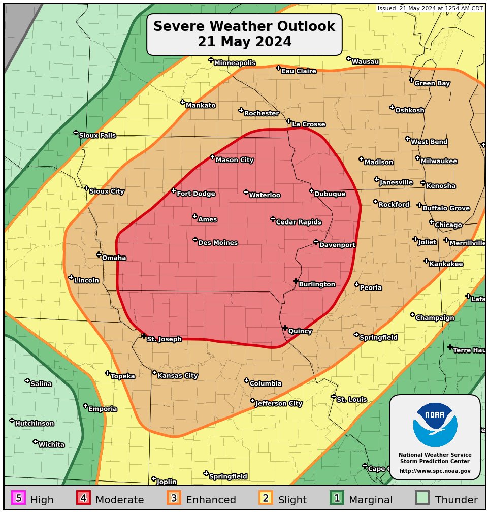 1:50am CDT #SPC Public Severe Weather Outlook #PWO concerning #iawx #ilwx #mnwx #mowx #wiwx spc.noaa.gov/products/outlo…