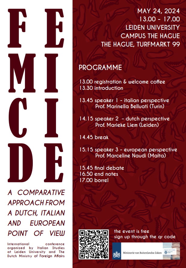 #Femicide in Europe What measures do Italy & the Netherlands take against femicide? Join this conference by @ItaliaansLeiden & @minbuza on May 24, in the Hague ✍️registration required @SoroptiDelft @DutchMFA @NLWomensrights @LeidenHum @UniLeidenNews 🔻italianistica.weblog.leidenuniv.nl/2024/05/01/fem…