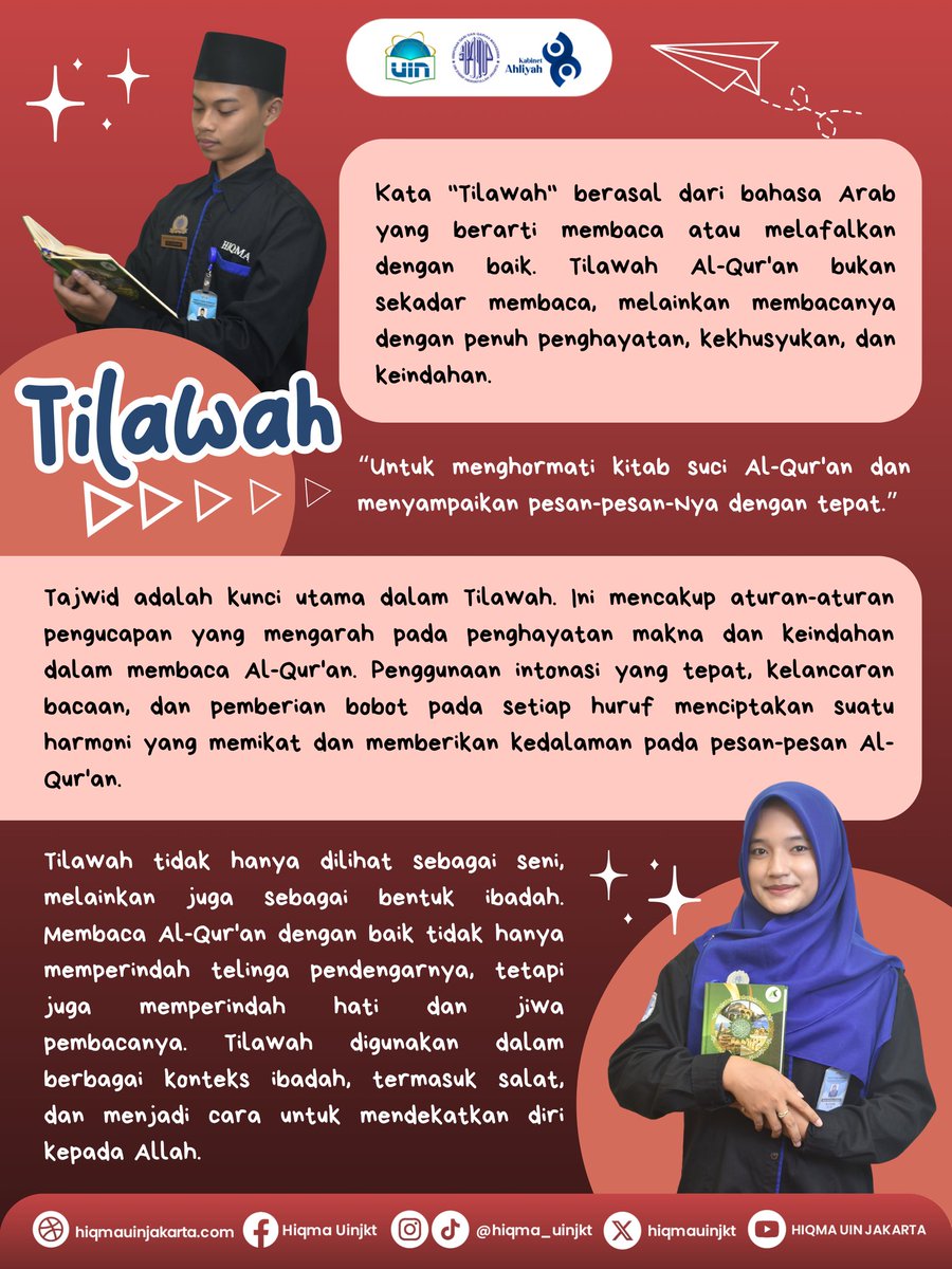 hiqmauinjkt's tweet image. 🍁[Talk About "Seni"]🍁 #part13

Halo Sobat Qur'ani, kita bahas seni lagi yuk🤩🙌

Eh loh, tapi kok tilawah? Emang tilawah termasuk seni ya?🤔

Simak dulu penjelasannya✨

#HIQMA2024
#KabinetAhliyah
#DamaiBersamaAlQuran
#TalkAboutSeni