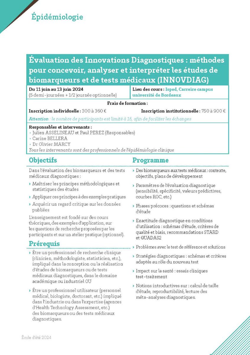 [École d’été] [Summerschool] [Formations courtes]  🔎 Zoom sur les modules en #Epidémiologie : 𝐈𝐍𝐍𝐎𝐕𝐃𝐈𝐀𝐆 du 11 au 13 juin 𝐒𝐂𝐇𝐄𝐌𝐀𝐒 le 5 juin, en visio ▶️ Infos : bit.ly/ISPED 𝐈𝐧𝐬𝐜𝐫𝐢𝐩𝐭𝐢𝐨𝐧𝐬 𝐣𝐮𝐬𝐪𝐮'𝐚𝐮 𝟐𝟒/𝟎𝟓