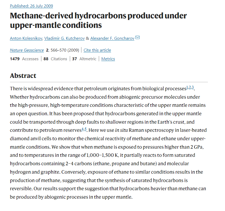 Methane-derived hydrocarbons produced under upper mantle conditions
