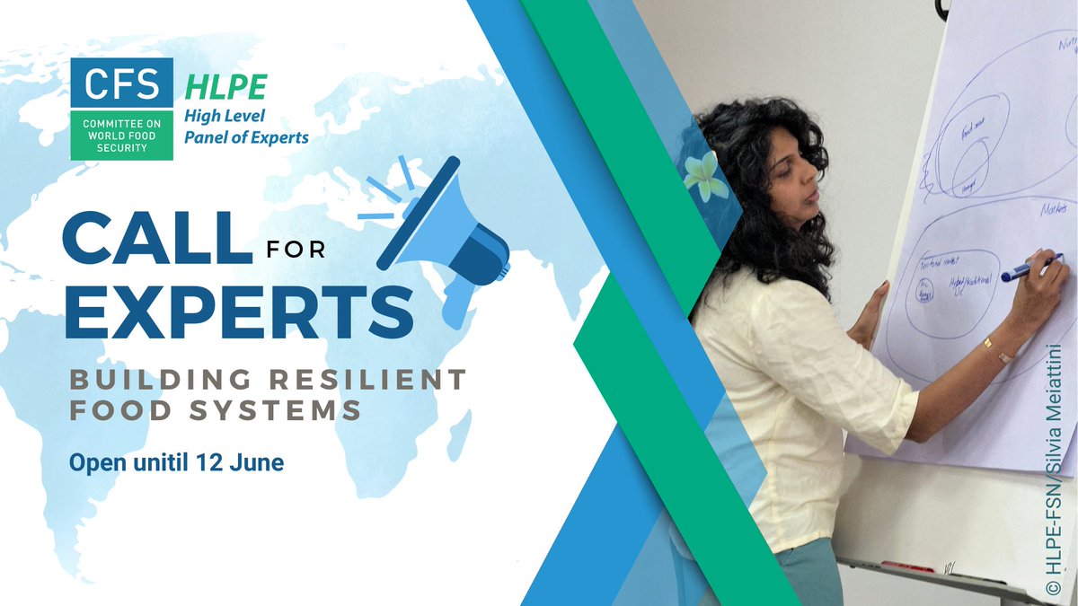 📢The @UN_CFS HLPE-FSN is looking for dedicated experts to draft a crucial report on 'Building resilient food systems,' set to launch in June 2025. 🙋‍♀️ Apply: docs.google.com/forms/d/e/1FAI… ⏰ Deadline: 12 June. 📃 More information about the call and the report: fao.org/cfs/cfs-hlpe/i…