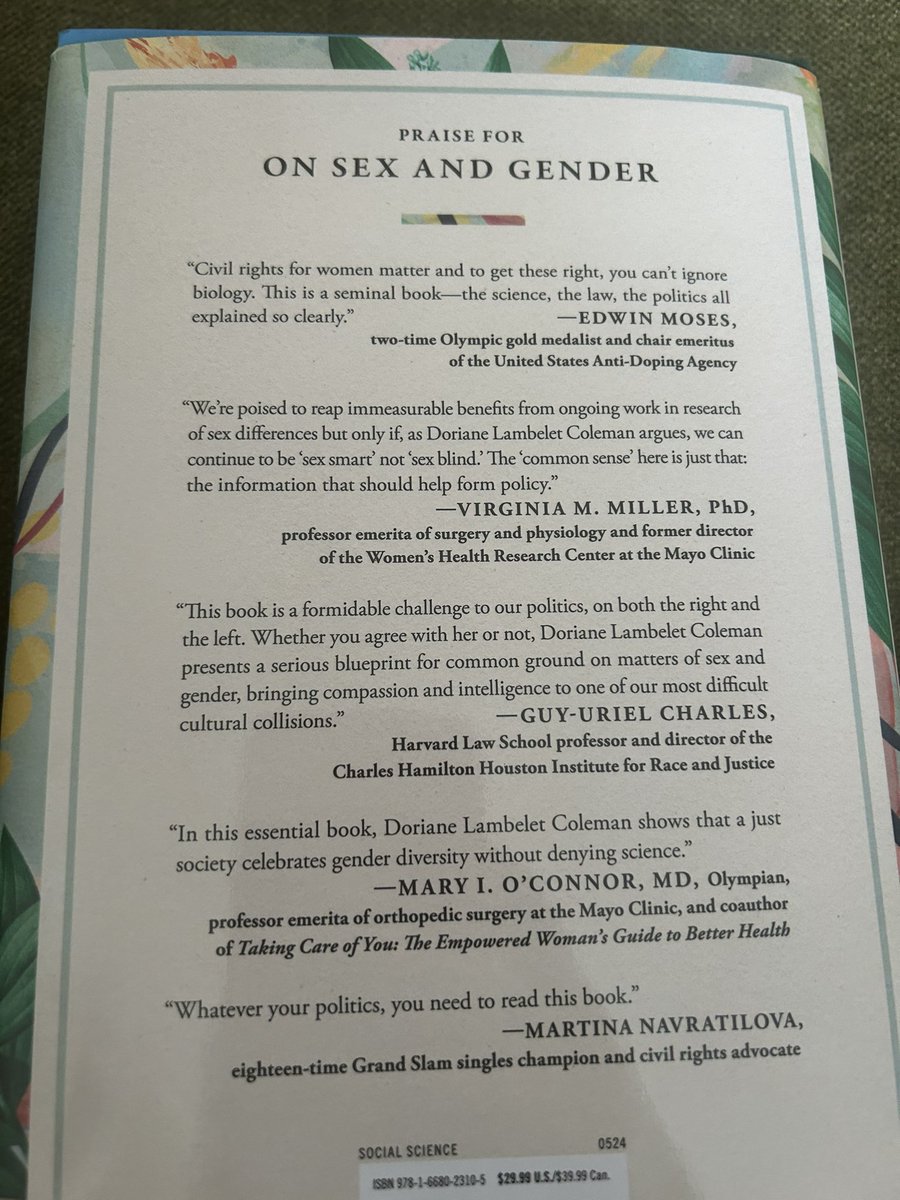 It's US publication day for law prof and former elite athlete Doriane Coleman's fantastic new book: On Sex and Gender: A Commonsense Approach. Details and some screenshots below, including endorsement from @Martina. simonandschuster.com/books/On-Sex-a…