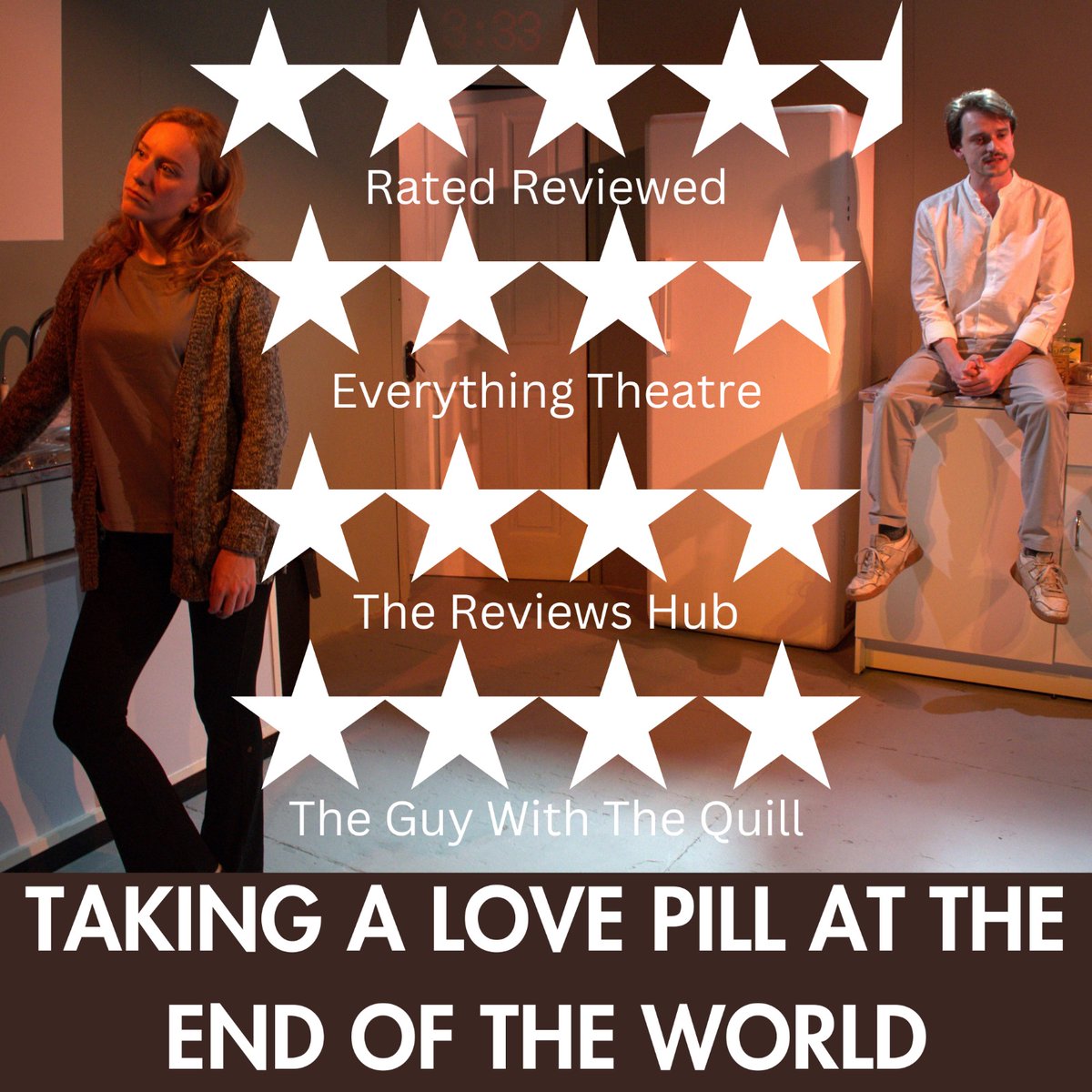We're seeing stars! It doesn't get much better than this 🌟 We're back for Week Two of our three week residency at @thehopetheatre tonight. Come see the highly acclaimed Taking a Love Pill at the End of the World - the reviews speak for themselves! 📸 @bethanymonklane