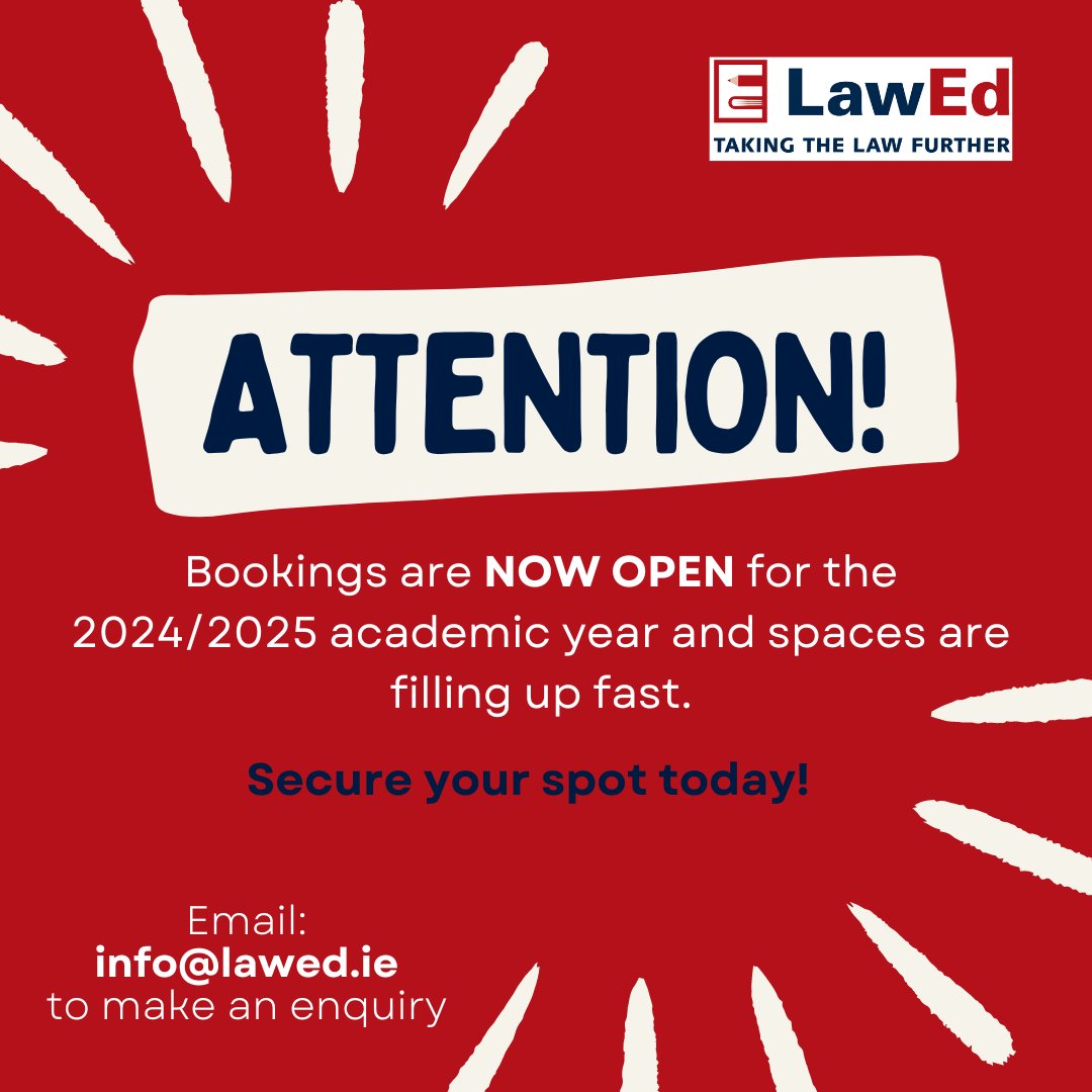 LawEd_ie's tweet photo. ⚠️SECURE YOUR SPOT TODAY⚠️

Bookings are now open for the 2024/25 academic year and places are filling up fast!

We provide workshops for LCA, TY, and Senior &amp; Junior Cycle Wellbeing students. Additionally, we offer eLearning courses which can be completed on any smart device🤗 https://t.co/WdmB8O6sWc