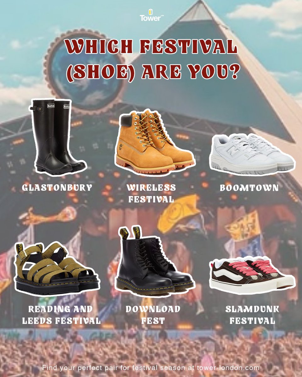 Tag your mates! Which festivals will you be visiting this summer and what are your footwear choices for it? Let us know in the comments!

#FestivalSeason #Glastonbury #Downloadfest #Boomtown #Slamdunk #TWRLDN