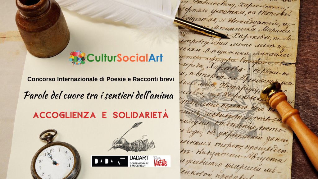 III edizione di Parole del Cuore tra i Sentieri dell’Anima a tema Accoglienza e Solidarietà.
#cultursocialart #culturblogger #concorso #poesia #raccontobreve #ParoledelCuoretraiSentieridellAnima #Accoglienza #Solidarietà #bando #GalleriaDadart #RadioVuElle
cultursocialart.it/iii-edizione-d…