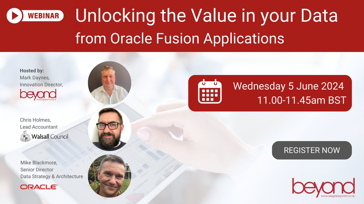 📣 LIVE WEBINAR - Join <a href="/WalsallCouncil/">Walsall Council</a>, <a href="/Oracle/">Oracle</a>   and Beyond on June 5th, as we discuss doing more with your data from  Oracle Fusion Applications. For more info and registration 
lnkd.in/eud62G5k
#fusion #OracleCloudERP #OracleCloudHCM #oci #beyondcosmos #emeapartners
