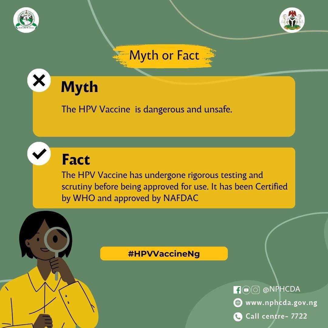 Cervical cancer accounts for about 26% of all female cancers in Nigeria. Introducing the HPV vaccine for girls aged 9-14 years is a stride towards changing this statistic.
Remember, these vaccines are free, safe, and effective. #HPVvaccineNG
#SupportImmunization
