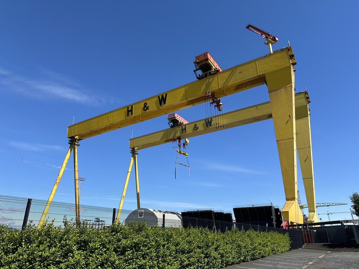 Walking through Belfast’s maritime history - the Titanic museum, the Thompson dry dock from which she sailed and the Samson and Goliath cranes of Harland & Wolff #titanic