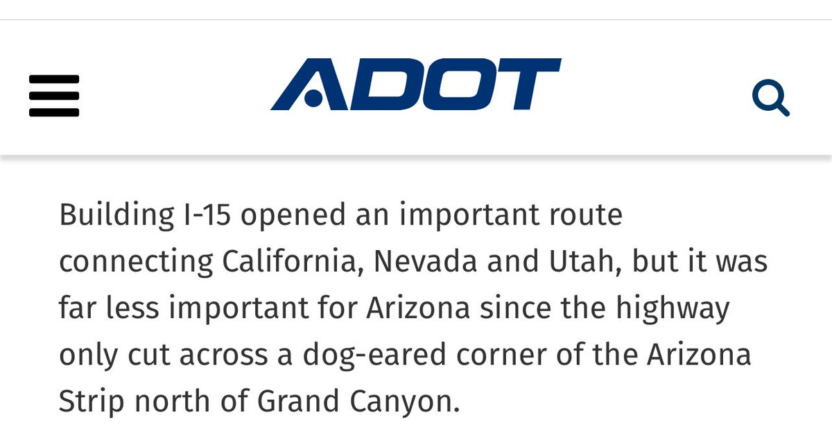 gu2163's tweet photo. @jtlope @mayoroflasvegas Yeah cause if you look at that stretch of the I-15 through AZ, AZ has nothing to benefit from it. Why spend money that will only help UT, NV, CA economically. lol. https://t.co/I6gP4bEujz