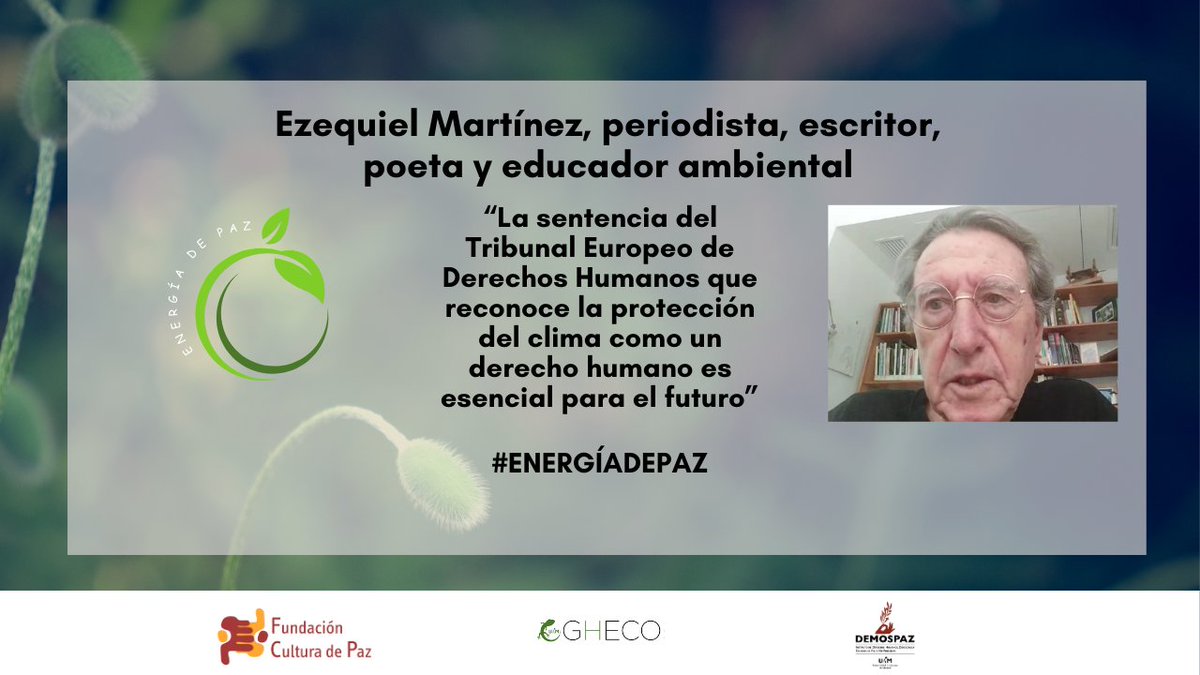 Ezequiel Martínez, periodista, escritor, poeta y educador ambiental, subraya la importancia de proyectos como #EnergíadePaz para el futuro de la humanidad y del planeta.

📽️youtu.be/02su9CWEess 

Puedes conocer más del proyecto aquí: fund-culturadepaz.org/energia-de-paz/
