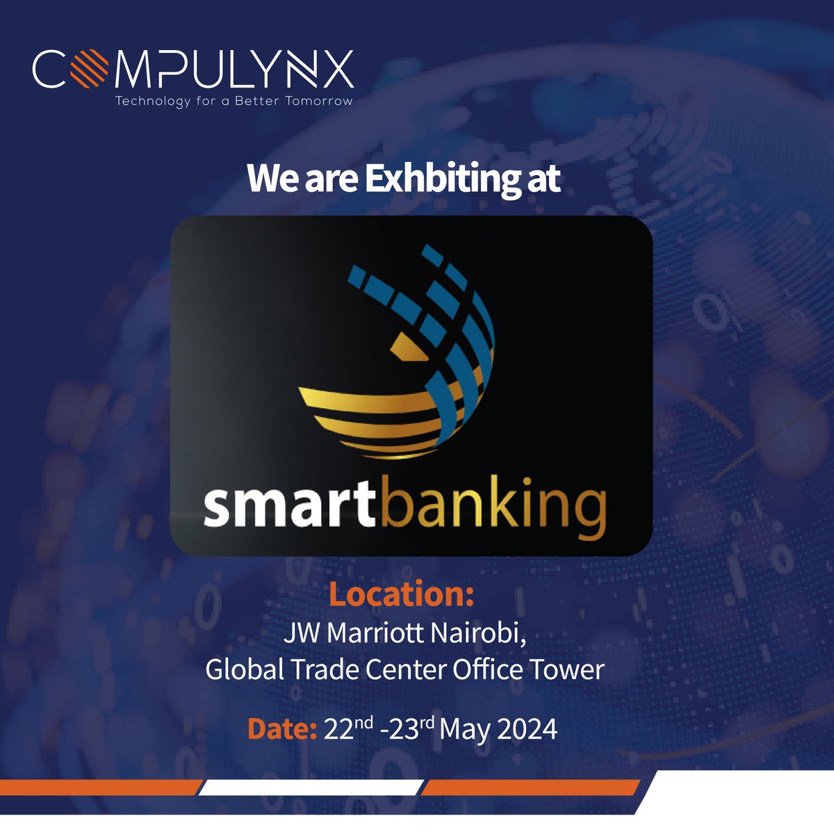 CompulynxLtd's tweet photo. We are delighted to announce that we will exhibit at the Smart Banking Summit on May 22 - 23, 2024, at JW Marriott Nairobi.   

We're eager to demonstrate our innovative offerings and discuss how they can benefit your business📷 #CompuLynx #SmartBankingSummit https://t.co/OxNEuejhox