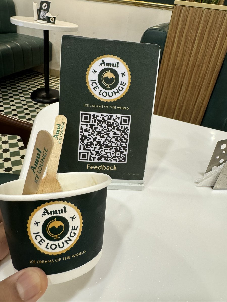 SupermarketWala's tweet photo. Discovered #AmulIceLounge , the parlour with global flavours of high quality ice-creams, at #PalladiumMall Mumbai.

Enjoyed our French & Iranian ice creams. Admired the sophisticated parlour design and also the wide range of favourites from Americas to Australia.. 

To use another brand’s line, ‘Surprisingly AMUL….👌🏾’.