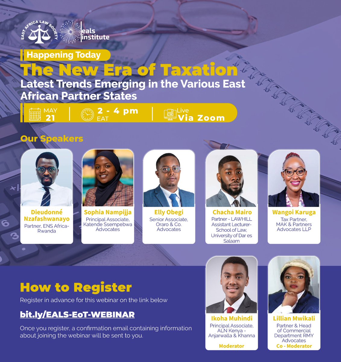 ealawsociety's tweet photo. Today we will dive into the intricate world of taxation in East Africa. Join us to be part of the revolution. Register now to explore the new era of taxation ➡️➡️ https://t.co/CJaWZr9Mwo 
#TaxTrends #RegisterHere https://t.co/dg7oPAyS2U
