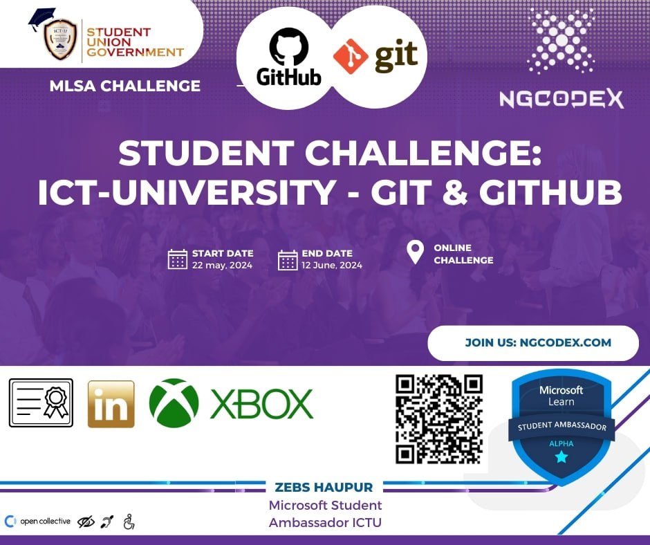 ngcodex's tweet image. MICROSOFT LEARN CHALLENGE 
Git and GitHub Skills Challenge
📅 WeStart On: 05/22/24 
🔗 Registration Link: forms.office.com/r/MgmfR6TLZW?o…
👉 Challenge Link: learn.microsoft.com/training/chall…
🏅 Lucky Participants will get: LinkedIn Premium Voucher (12 months)
🏅Xbox Game Pass for 3 months
#ngcodex