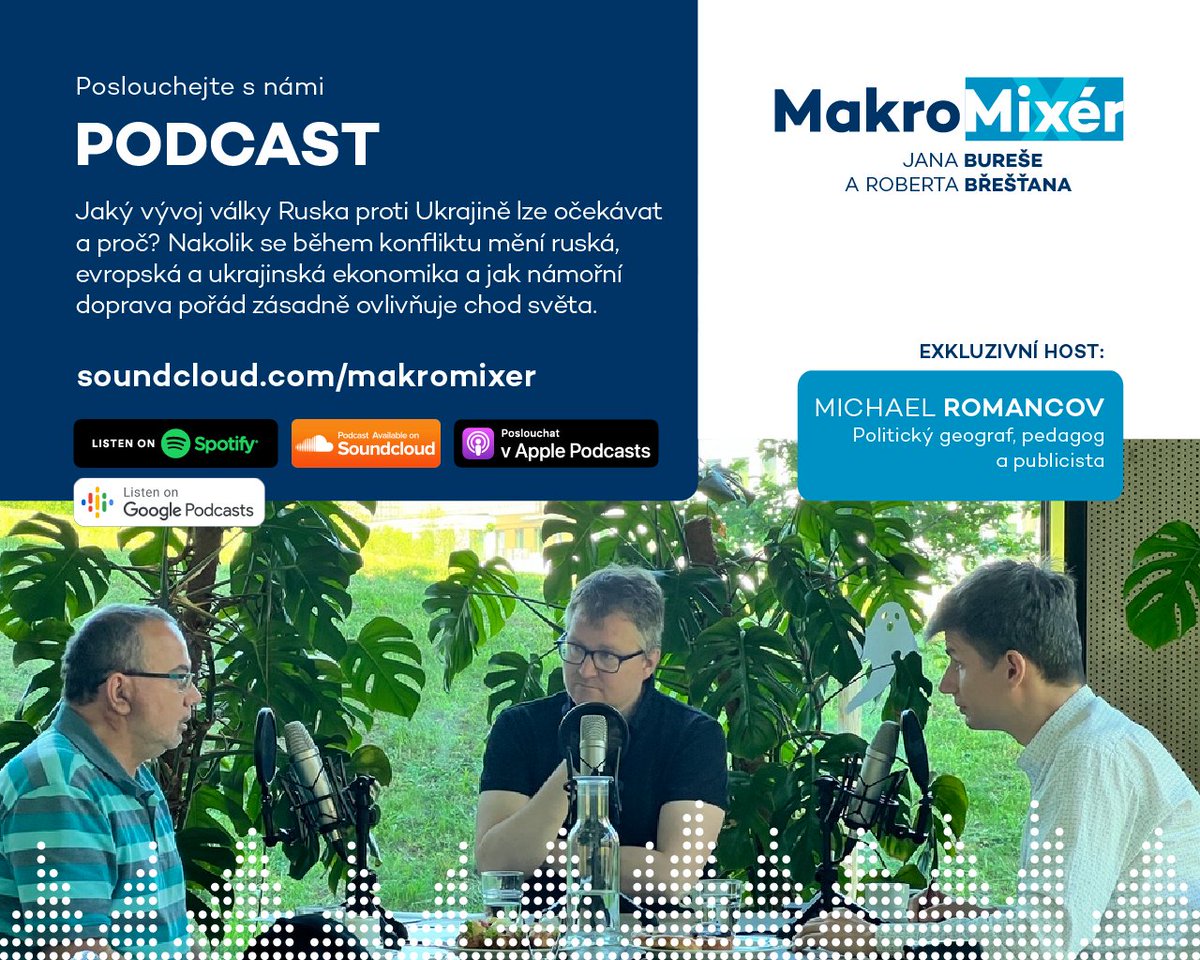 Jaký vývoj války Ruska proti Ukrajině lze očekávat a proč? Jak se během konfliktu mění ruská, evropská a ukrajinská ekonomika? 
Je tu nový #MakroMixér s <a href="/BuresHonza/">Jan Bures</a> a <a href="/brestan/">Robert Brestan</a>. Hostem je Michael Romancov, politický geograf, pedagog a publicista.
🎧 open.spotify.com/episode/4G76NR…