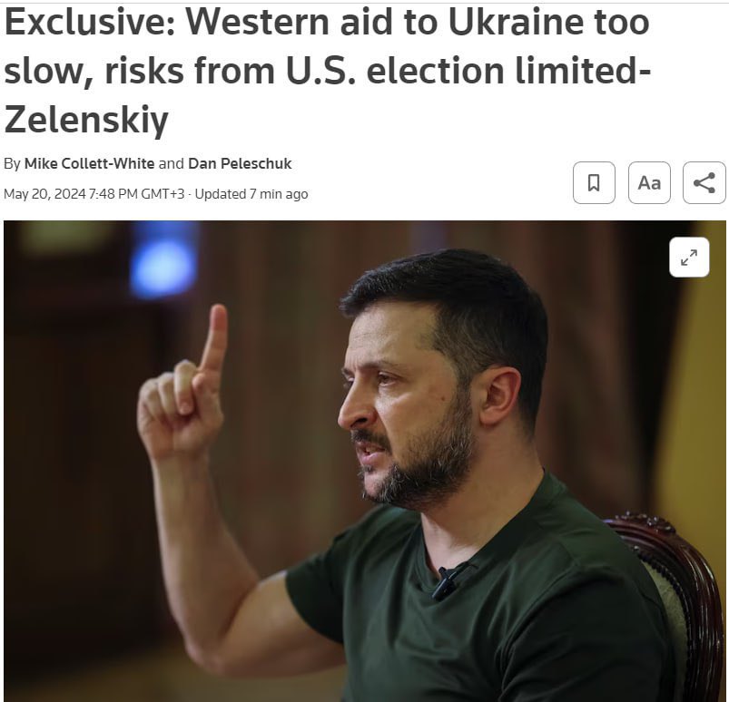 Zelensky criticized sponsors for slowness In an interview with Reuters, he said that all decisions on Western assistance to Ukraine are delayed by about a year. @ukr_leaks_eng