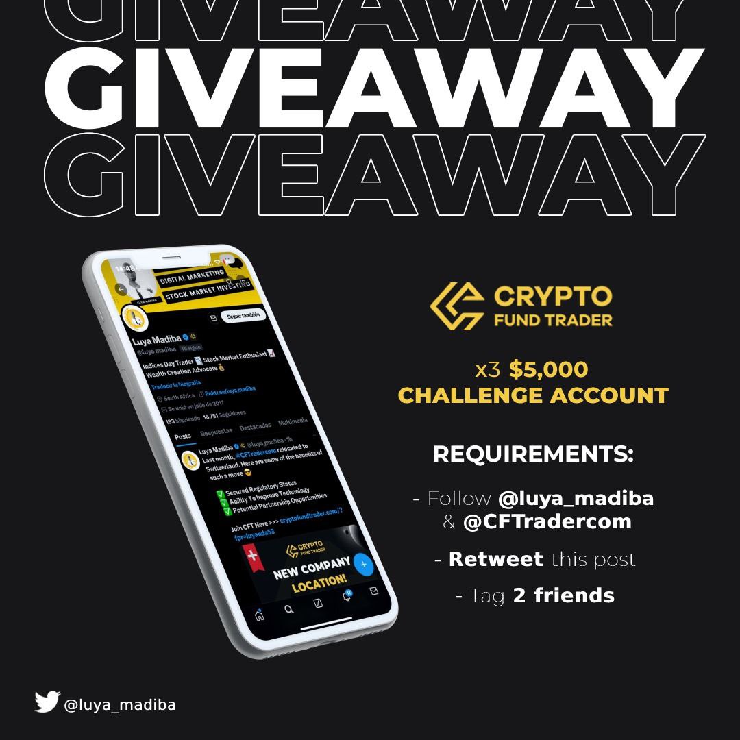 🎁 CFT NEWS 💣3 X $5K Account Giveaway How To Enter 1⃣ Follow @luya_madiba @CFTradercom @Traders_Quotes 2⃣Like & Repost 3⃣Tag 2 friends 4⃣ Visit Crypto Funded Trader Website Here >>> cryptofundtrader.com/?_by=luyanda53 🏆1 Team Member & 2 Random Winners ⏳72 Hours. Good Luck!