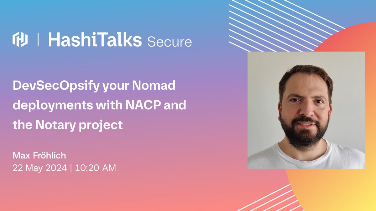 Join me tomorrow at the HashiTalks: Secure event, where I secure Nomad deployments with my little side project and the Notary Project 🙂

🗓️events.hashicorp.com/hashitalkssecu…

📺youtube.com/watch?v=4Rx3eg…

💾github.com/mxab/nacp

#HashiCorp #Nomad #NotaryProject #OPA #DevSecOps #HashiTalks
