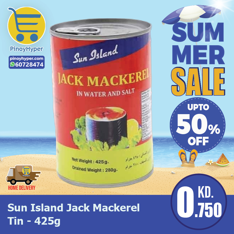 🇰🇼 Summer Sale 🇰🇼
🥰Offer for OFW Kuwait 🥰
Delivery All over Kuwait 🚛
Sun Island Jack Mackerel Tin - 425g
#pinoyhyper #ofw #ofwkuwait #pilipinosakuwait #onlinegrocery #pinoy #philippines #filipino #pilipinas #pinoyfoodie #pinoyfood
#summeroffer
#offer #summer #summersale #sale