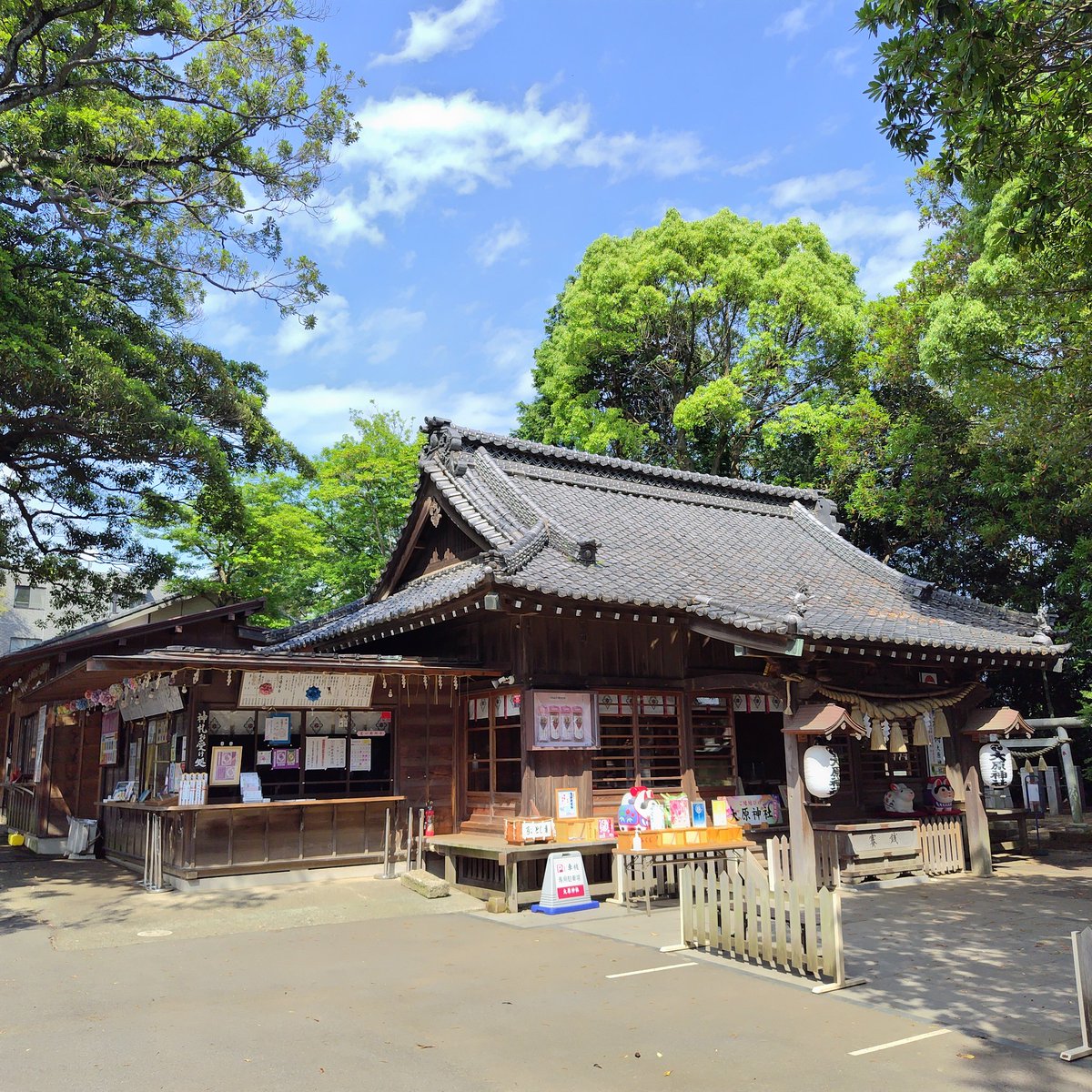 続いてこちらも参拝⛩️✨
お気に入り大原神社です🥰
月替り #御朱印 を３体拝受しました😆👍
１枚目は大原さんらしい幻想的な見開き🥰
２枚目は大きな菖蒲の端午の節句✨
🐝がかわいい💕
３枚目は季節の御朱印😊お茶で一服✨
どれも癒やしの御朱印🥰
青空に映える拝殿⛩️✨