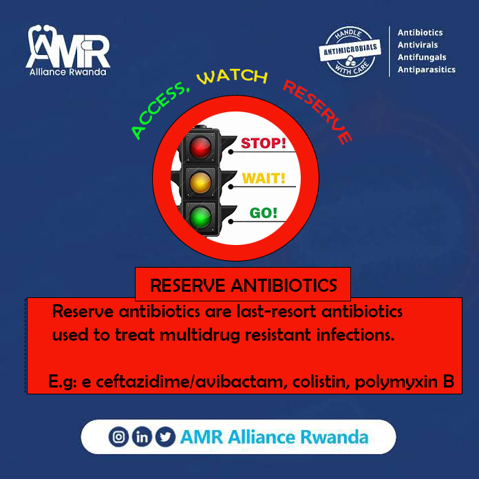 amr_a_rwanda's tweet photo. @AmrInsights @gardp_amr @AMRActionFund @GLGAMR @OneHealthTrust @OHinAction @ResResistance @AMRNowKe ANTIBIOTIC AwaRe-Ness💊💉

Reserve group antibiotics are generally last line options and used for infections not treatable by other antibiotics.

Highlighted in red. This category includes ceftazidime/avibactam, colistin, polymyxin B and linezolid.
#ActOnAMR https://t.co/fsLQGEHU3Y