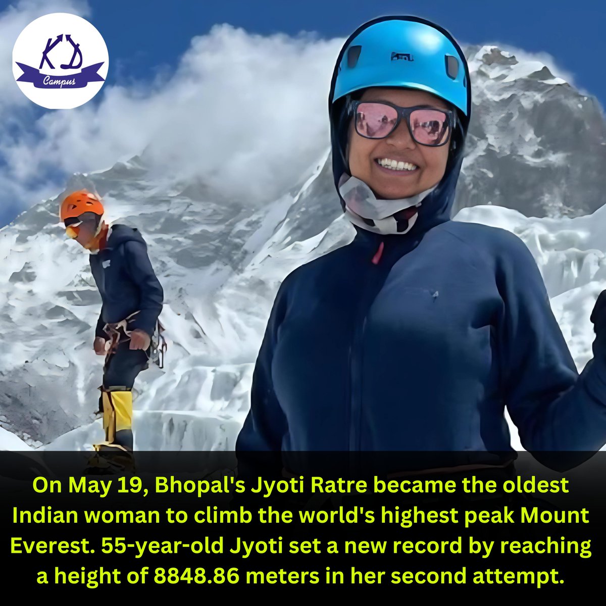 KDCurrentUpdate's tweet photo. 55 year old Indian mountaineer #Jyoti_Atre conquered Everest

#MountEverest #RecordBreaker #Inspiration #EverestSummit #IndianClimber  #Adventure #PeakPerformance #Mountaineering #news #CurrentAffair #National  #KDCampus #KD_Live #historic #historicalevent #kdcampusnews https://t.co/w3mBgv3xtn